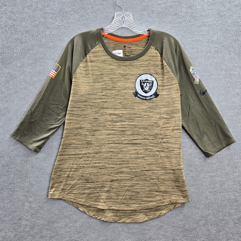 Oaklandā Raiders Women Shirt M Green Nike US Army Football Dri Fit 3/4 Sleeve
